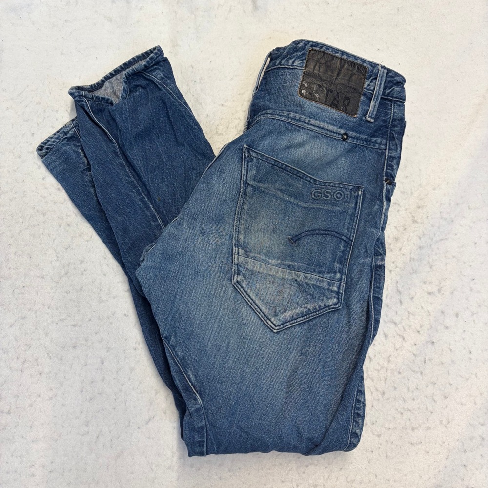 G-Star Raw Arc Loose Tapered Jeans Mens 31 Blue Denim Distressed Painter Splat